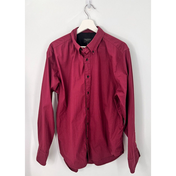 Rag & Bone Fit 2 Tomlin Button Up Casual Shirt Red Burgundy Men's Large - Picture 1 of 7
